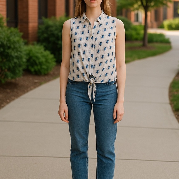 White & blue bugs design top size Small NWOT - Picture 1 of 7